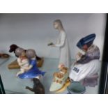 TWO COPENHAGEN PORCELAIN FIGURINES AND THREE OTHERS