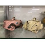 TWO SADLERS OKT42 CAR TEA POTS IN WHITE AND PINK