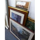 FOUR LARGE DECORATIVE PICTURES, A BATTLE SCENE, A RAILWAY SCENE AND A PAIR OF HUNTING SUBJECTS