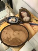 TWO ANTIQUE PORTRAIT MINIATURES, ONE WITH SIGNATURE AND FRAMED AS A BUCKLE THE OTHER MOUNTED AS A
