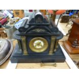 A VICTORIAN BLACK SLATE MANTEL CLOCK WITH GILDED DIAL SIGNED PYKE