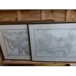 FOUR ANTIQUE MAPS, AN EARLY HAND COLOURED MAP OF NORTHERN EUROPE TOGETHER WITH A MAP OF ASIA, RUSSIA