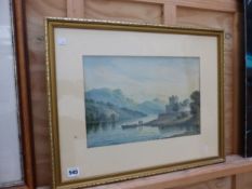 W. LANGLEY (19th CENTURY ENGLISH SCHOOL) TWO HIGHLAND LAKE VIEWS, SIGNED, WATERCOLOURS. 25 x