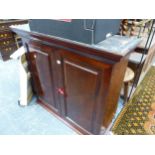 A 19th CENTURY MAHOGANY SIDE CABINET. H 98 W 107 D 37cms