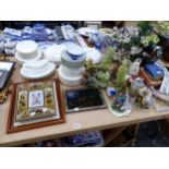 A ROYAL WORCESTER STRTHMORE PART DINNER SERVICE, HARD STONE TREES, CUTLERY, PICTURES ETC