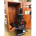 A VINTAGE CASED MICROSCOPE