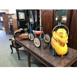 TRIANG BRICK TROLLEY, TOY BIKE, DUCK AND TEDDY BEAR