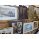 A LARGE COLLECTION OF 20th CENTURY AND LATER OIL PAINTINGS, WATERCOLOURS AND DECORATIVE PRINTS.