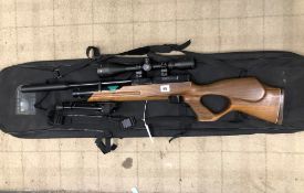 A WEIHRAUCH HW100 SPORT .177 PRE CHARGED AIR RIFLE. SERIAL NUMBER 1979854 COMPLETE WITH SCOPE AND