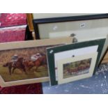 A SMALL GROUP OF EQUESTRIAN PICTURES INCLUDING A FRAMED EXAMPLE AFTER JOHN SKEAPING