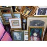 A LARGE COLLECTION OF ANTIQUE AND LATER FURNISHING PICTURES, INCLUDES PORTRAITS, LANDSCAPES ETC