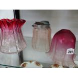 THREE ANTIQUE GLASS LIGHTSHADES.