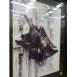 A LARGE DECORATIVE PICTURE OF GAME BIRDS IN EBONIZED FRAME