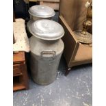 TWO VINTAGE ALUMINIUM CHURNS