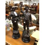 A LARGE PAIR OF ANTIQUE SPELTER FIGURES.