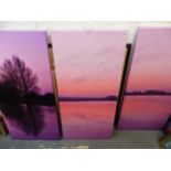 THREE CONTEMPORARY PICTURES ON CANVAS OF LANDSCAPES. UNFRAMED. 108 x 52cms (3)