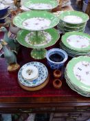 AN ANTIQUE DESSERT SERVICE WITH GREEN BORDER AND FLORAL DECORATION, TOGETHER WITH TWO CHINESE