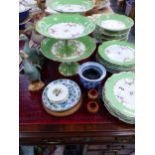 AN ANTIQUE DESSERT SERVICE WITH GREEN BORDER AND FLORAL DECORATION, TOGETHER WITH TWO CHINESE