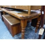 A LARGE PINE KITCHEN TABLE. H 77 W 183 D 88cms