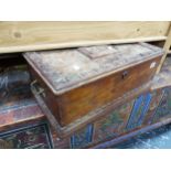 AN ANTIQUE CARVED OAK DEED BOX