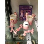 A BOXED SET OF 6 PINK PANTHER DVDS TOGETHER WITH PINK PANTHER CERAMICS