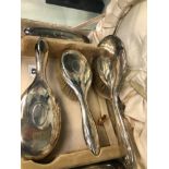 A HALLMARKED SILVER FIVE PIECE CASED DRESSING TABLE SET