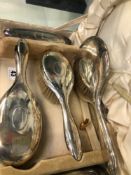 A HALLMARKED SILVER FIVE PIECE CASED DRESSING TABLE SET