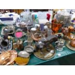 A LARGE COLLECTION OF COPPER, SILVER PLATE AND OTHER METAL WARES.