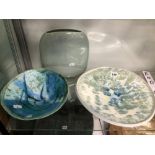 A STEPHEN ATKINSON JONES STUDIO POTTERY DISH, ANOTHER BY MADDY HAWKES TOGETHER WITH A CRACKLED