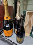 CHAMPAGNE: A BOXED BOTTLE OF 1988 DOM PERIGNON TOGETHER WITH MAGNUMS OF NON VINTAGE VEUVE CLIQUOT
