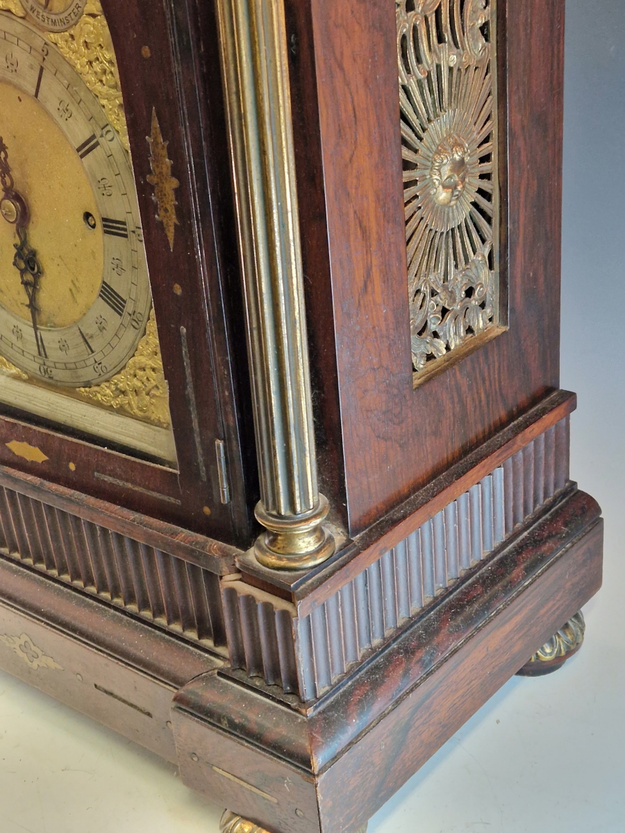 A 19th C. BRASS INLAID ROSEWOOD BRACKET CLOCK, THE MOVEMENT STRIKING ON A COILED ROD AND CHIMING - Image 8 of 17