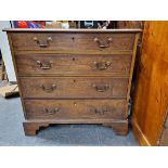 A GEORGE III MAHOGANY CHEST OF FOUR GRADED LONG DRAWERS ON BRACKET FEET. W 81 x D 47 x H 80cms.