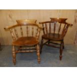 TWO ANTIQUE OAK AND ELM CAPTAINS CHAIRS