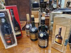 BRANDY AND PORT: FIVE AND A HALF BOTTLES OF THREE BARRELS BRANDY WITH TWO BOXED, TOGETHER WITH A