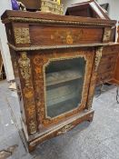A 19th C. FLORAL MARQUETRIED MAHOGANY DISPLAY CABINET ORMOLU MOUNTED WITH ROSETTES AND FOLIAGE. W 79