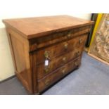 A 19th C. FRUITWOOD CHEST OF FOUR LONG DRAWERS EACH WITH GILT FOLIATE RING HANDLES. W 111.5 x D 58 x