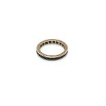 A VINTAGE 9ct HALLMARKED GOLD, SAPPHIRE FULL ETERNITY RING. DATED 1970, BIRMINGHAM, MAKERS MARK M&B.