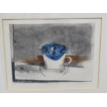 A ANTONIN (SWISS 20th C.), ARR. BLUE FLOWERS IN A MUG, PENCIL SIGNED ETCHING. 23 x 27cms. TOGETHER