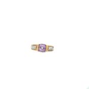 A HALLMARKED 9ct GOLD GEMSET AND DIAMOND PRESIDENT STYLE RING. FINGER SIZE U 1/2. WEIGHT 4.84grms.