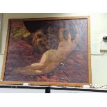 19th/20th C. FRENCH SCHOOL, RECLINING NUDE, OIL ON CANVAS, SIGNED INDISTINCTLY LOUIS BEROUD. 131 x