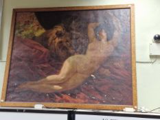 19th/20th C. FRENCH SCHOOL, RECLINING NUDE, OIL ON CANVAS, SIGNED INDISTINCTLY LOUIS BEROUD. 131 x