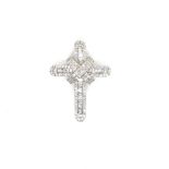 A 9ct HALLMARKED DIAMOND SET CROSS. APPROX STATED ESTIMATED DIAMOND WEIGHT 0.59cts. MEASUREMENTS 2.3