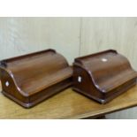 A PAIR OF 19th C. MAHOGANY BOXES WITH THREE QUARTER GALLERIES ABOVE SINUOUS LIDS ENCLOSING