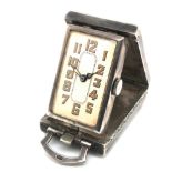 LECOULTRE, A VINTAGE HALLMARKED SILVER AND GUILLOCHE ENAMELLED TRAVEL FOB WATCH. DATED 1927, WITH