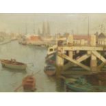 GEORGES FREDERIC (BELGIAN 1900-81), ARR. THE PORT OF OSTENDE, OIL ON PANEL, SIGNED LOWER RIGHT AND