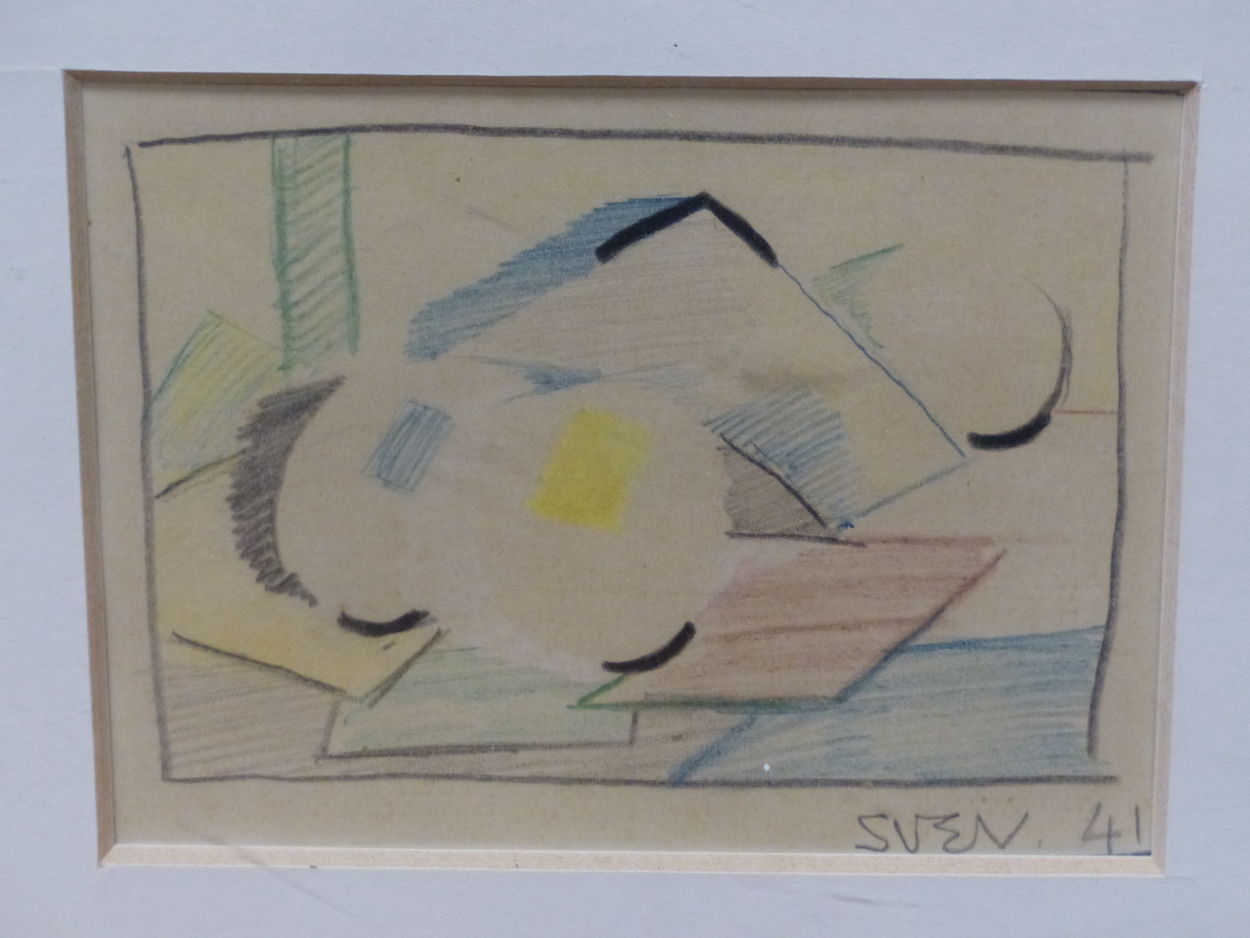 SVEN BERLIN ( BRITISH 1911-1999) ARR- AN ABSTRACT STUDY- COLOURED PENCIL AND GRAPHITE. SIGNED " - Image 3 of 4