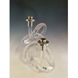 A PAIR OF VINTAGE ART DECO STYLE CANDLESTICKS WITH CHROME NOZZLES AND DRIP PANS ON KNOTTED TUBULAR