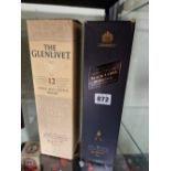 WHISKY: A BOXED BOTTLE OF GLENLIVET MALT WHISKY 12 YEARS OLD WHEN BOTTLED TOGETHER WITH A BOXED