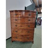 A 19th C. MAHOGANY BOW FRONT CHEST OF TWO SHORT AND FOUR GRADED LONG DRAWERS N BRACKET FEET. W 11