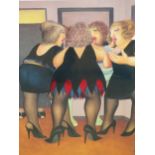 BERYL COOK (1926- 2008), THREE LADIES APPLYING LIPSTICK, A PENCIL SIGNED PRINT. 48.5 x 40cms.